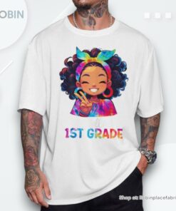 Hello 1St Grade Back To School Black Messy Hair Bun Girl Shirt