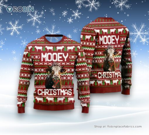Hereford Cow Mooey Christmas Ugly Christmas Sweatshirt, Sweaters For Men Women, Christmas Gift, Farmers Sweater