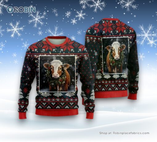 Hereford Cow Ugly Christmas Sweater For Men Women, Christmas Gift, Farmers Sweater