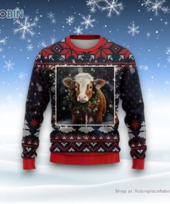 Hereford Cow Ugly Christmas Sweater For Men Women, Christmas Gift, Farmers Sweater