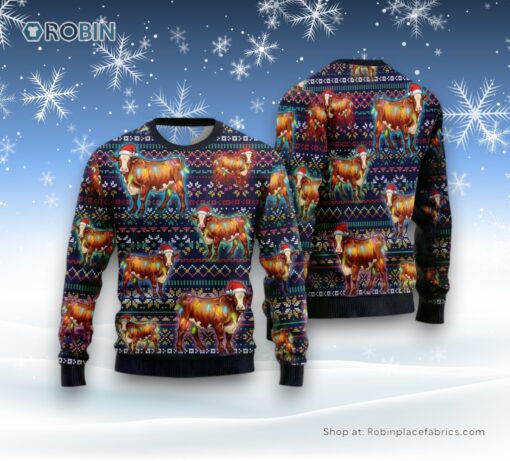 Hereford Cow Ugly Christmas Sweatshirt, Sweaters, Christmas Gift, Farmers Sweater