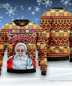 Hippie Santa Claus Peace And Love Ugly Christmas Sweater