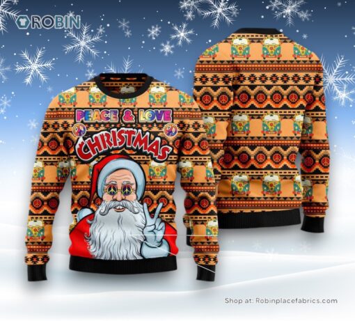 Hippie Santa Claus Peace And Love Ugly Christmas Sweater
