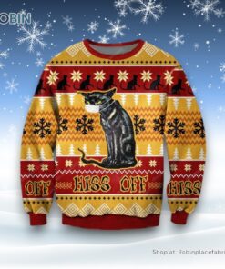 Hiss Off Cat 3D All Over Print Ugly Christmas Sweater, Christmas Gift For Cat Love