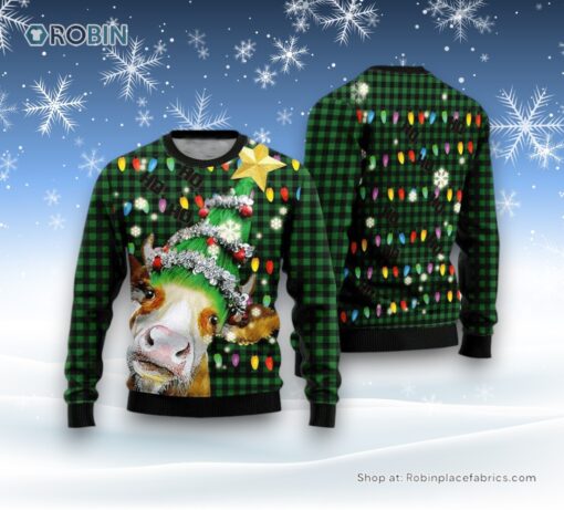 Ho Ho Ho Cow Christmas Tree Ugly Christmas Sweater For Men And Women, Farm Ugly Sweater