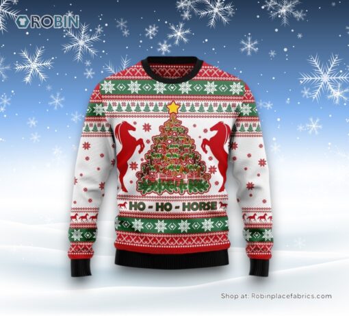 Ho Ho Horse Christmas Tree Ugly Christmas Sweater For Men And Women, Farm Ugly Sweater