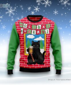 Holiday Cheer Black Cat Beer Christmas Ugly Christmas Sweater, Christmas Gift For Cat Love Holiday Cheer Black Cat Beer Christmas Ugly Christmas Sweater, Christmas Gift For Cat Love