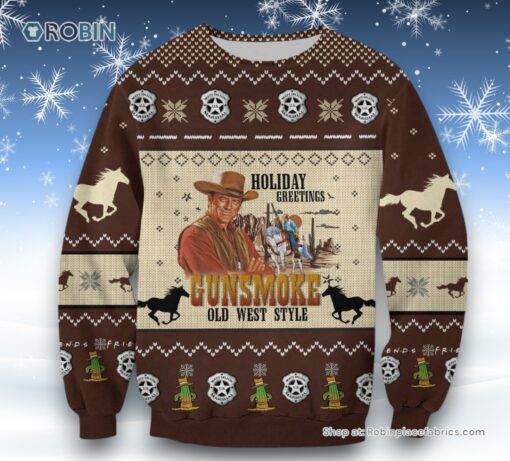 Holiday Greetings Gunsmoke Old West Style Matt Dillon Ugly Sweater and Sweatshirt