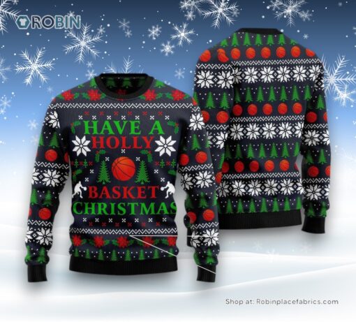Holly Basket Basketball Christmas Ugly Christmas Sweater