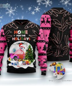Home For The Holidays Flamingo Ugly Christmas Sweatshirt, Sweater