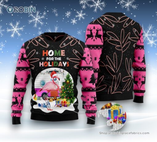 Home For The Holidays Flamingo Ugly Christmas Sweatshirt, Sweater