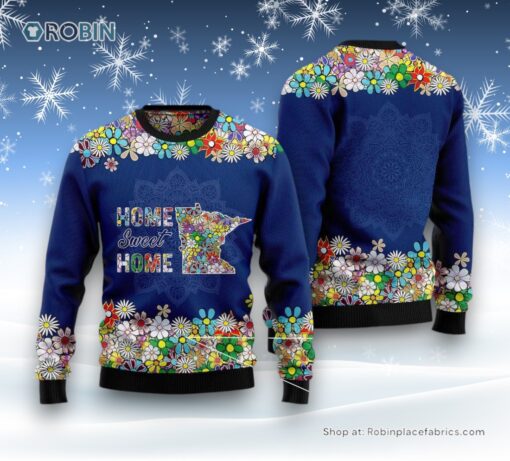 Home Sweet Home Minnesota Flower Ugly Christmas Sweater