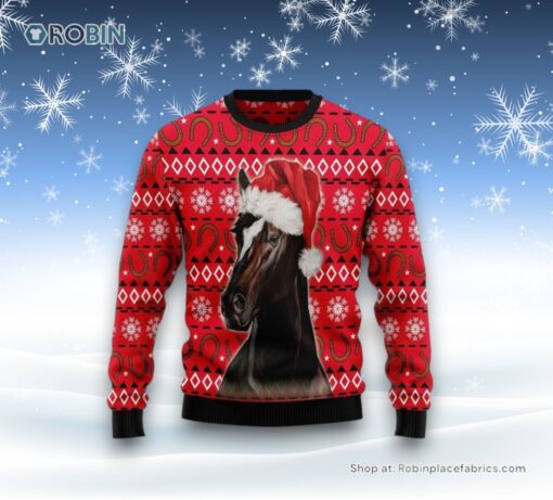 Horse And Horseshoe Pattern Ugly Christmas Sweatshirt, Sweater For Men And Women, Farm Ugly Sweater
