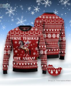 Horse Christmas Ugly Sweater Santa Claus Horse Through The Snow Red For Men And Women, Christmas Gift