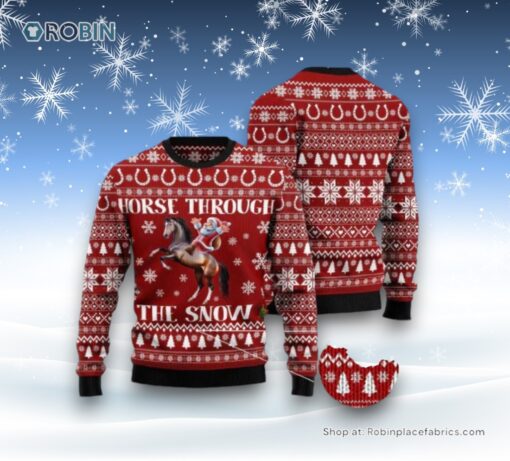 Horse Christmas Ugly Sweater Santa Claus Horse Through The Snow Red For Men And Women, Christmas Gift