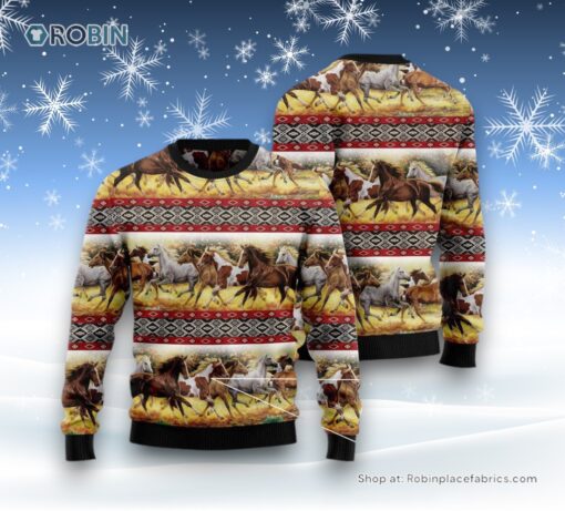 Horse Native American Pattern Ugly Christmas Sweater