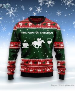 Horse Racing Wine Coffee Time Plan For Ugly Christmas Sweater For Men And Women, Farm Ugly Sweater