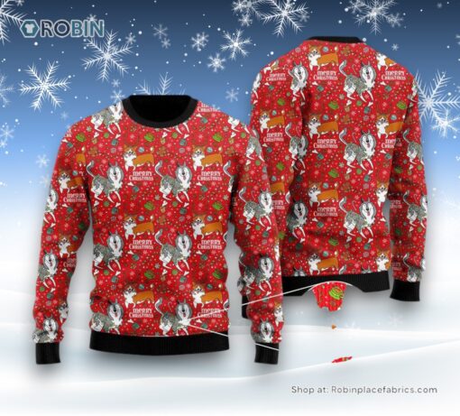 Husky Corgi Merry Christmas Ugly Christmas Sweater, Christmas Gift For Dog Love
