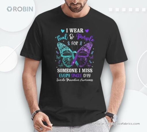 I Wear Teal & Purple Suicide Prevention Awareness Butterfly Shirt