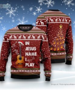 In Jesus Name I Play Guitar Ugly Christmas Sweatshirt, Sweater