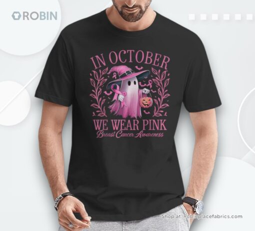 In October We Wear Pink Breast Cancer Awareness Halloween Shirt style 1