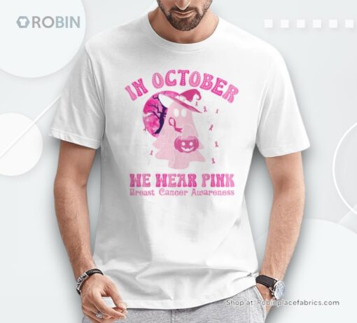 In October We Wear Pink Breast Cancer Ghost Halloween Shirt