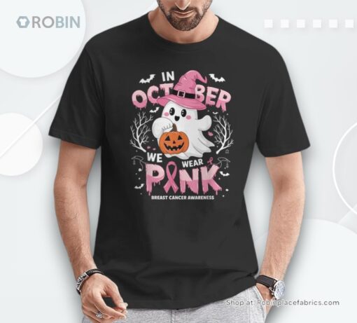 In October We Wear Pink Ghost Breast Cancer Awareness Shirt