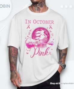In October We Wear Pink Ribbon Witch Halloween Breast Cancer Shirt