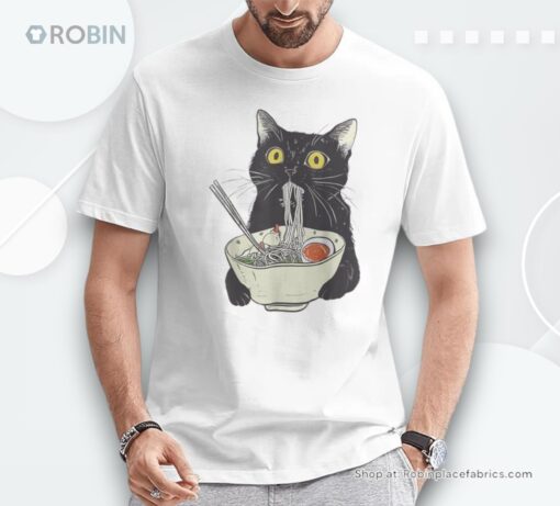 Japanese Cat Cat Eating Ramen Vintage Japanese Noodles Shirt