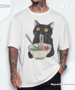 Japanese Cat Cat Eating Ramen Vintage Japanese Noodles Shirt