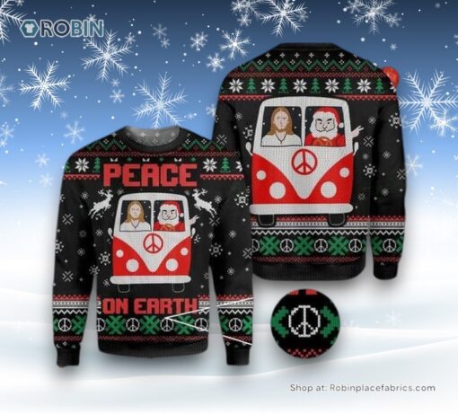 Jesus & Santa Peace On Earth Ugly Christmas Sweater For Men & Women, Christian Sweater, God Gift