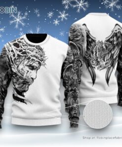 Jesus A Child Of God A Warrior Of Christ Ugly Christmas Sweater For Men & Women, Christian Sweater, God Gift, Jesus Winter Fashion