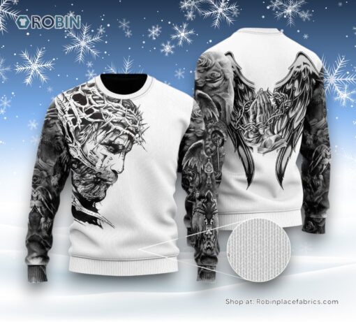 Jesus A Child Of God A Warrior Of Christ Ugly Christmas Sweater For Men & Women, Christian Sweater, God Gift, Jesus Winter Fashion