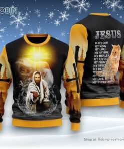Jesus And Cat My Everything Ugly Christmas Sweater For Men & Women, Christian Sweater, God Gift