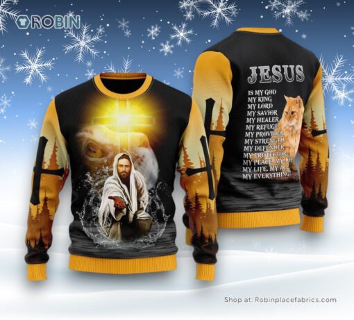 Jesus And Cat My Everything Ugly Christmas Sweater For Men & Women, Christian Sweater, God Gift