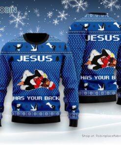 Jesus Has Your Back Jiu Jitsu Ugly Christmas Sweater For Men & Women, Christian Sweater, God Gift