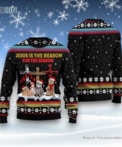 Jesus Is The Reason For The Season Cat Ugly Christmas Sweater, Christian Sweater, God Gift Jesus Is The Reason For The Season Cat Ugly Christmas Sweater, Christian Sweater, God Gift