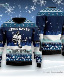 Jesus Saves Hockey Ugly Christmas Sweater For Men & Women, Christian Sweater, God Gift