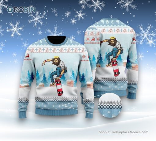 Jesus Skateboarding Christmas Ugly Christmas Sweater For Men & Women Adult, Christian Sweater, God Gift