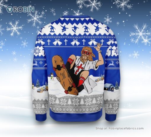 Jesus Skateboarding Christmas Ugly Christmas Sweatshirt, Sweater For Men & Women, Christian Sweater, God Gift