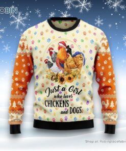 Just A Girl Who Loves Chickens And Dogs Ugly Christmas Sweatshirt, Sweater, Christmas Gift For Dog Love