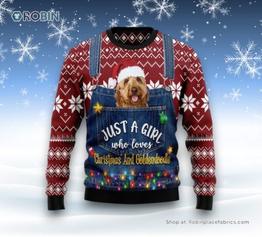 Just A Girl Who Loves Christmas And Goldendoodle Ugly Christmas Sweater, Christmas Gift For Dog Love