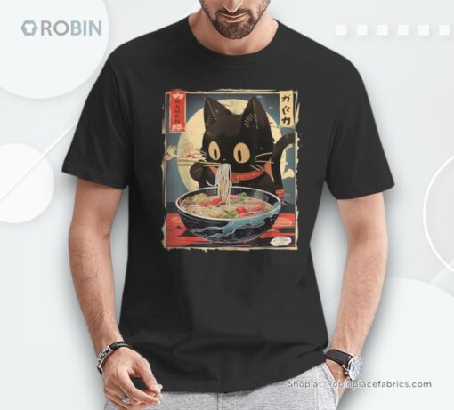Kawaii Cat Eating Ramen Noodles Anime Girls Ns Shirt