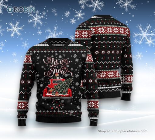 Let It Snow Red Truck Ugly Christmas Sweater