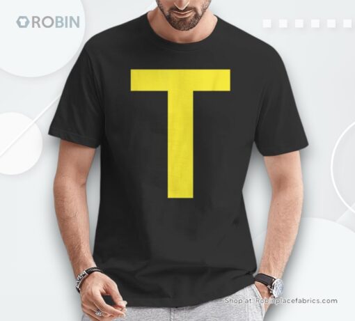 Letter T In Yellow Theodore Chipmunk Costume Halloween Shirt