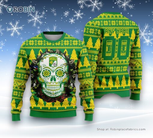 LIGA MX Club Leon Special Sugar Skull Christmas Ugly Sweater and Sweatshirt