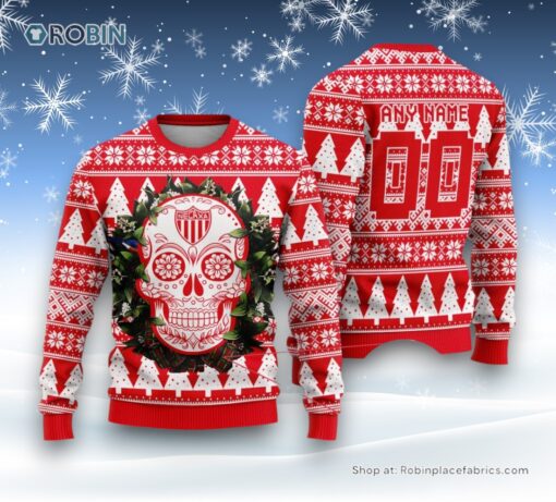 LIGA MX Club Necaxa Special Sugar Skull Christmas Ugly Sweater and Sweatshirt
