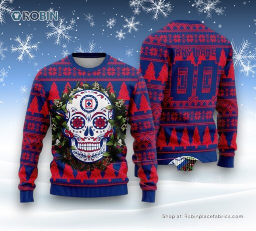 LIGA MX Cruz Azul Special Sugar Skull Christmas Ugly Sweater and Sweatshirt