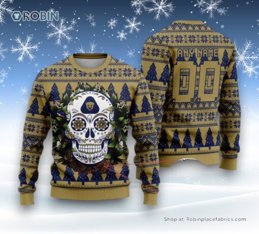 LIGA MX Pumas UNAM Special Sugar Skull Christmas Ugly Sweater and Sweatshirt
