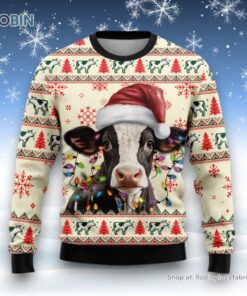 Light Santa Cattle Ugly Christmas Sweater For Men Women, Christmas Gift, Farmers Sweater